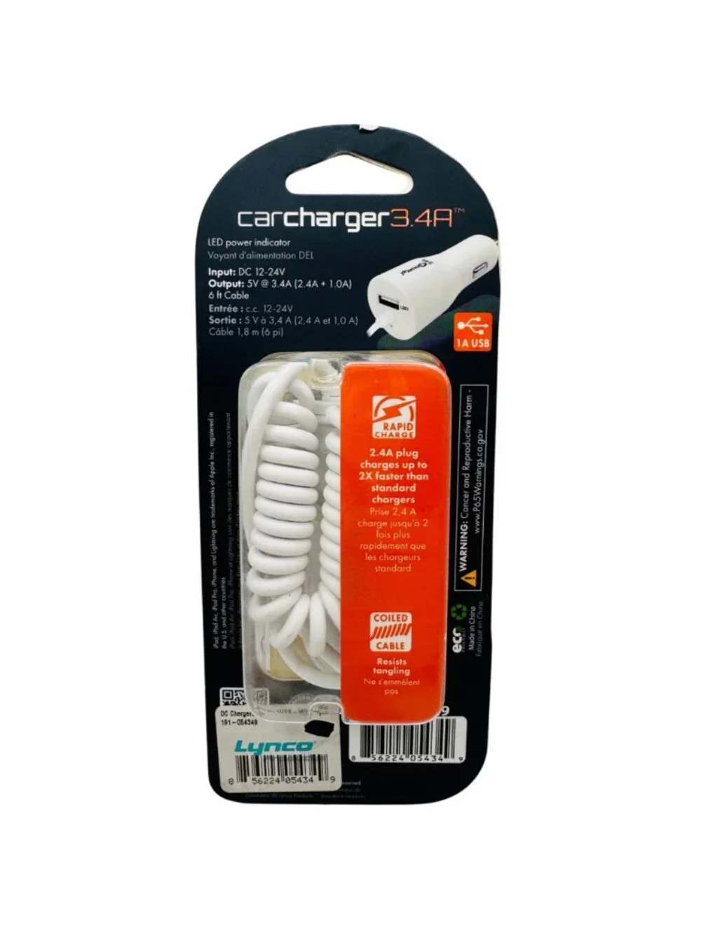 PowerUp Car Charger 3.4A With Fast Charge Connector & 6FT Coiled Cable For iPhon